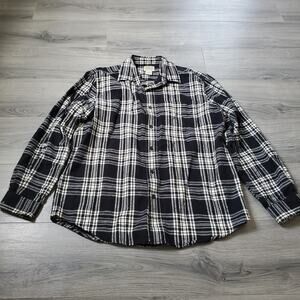 LL Bean Shirt Mens Large Black White Plaid Flannel Button Down Slightly Fitted